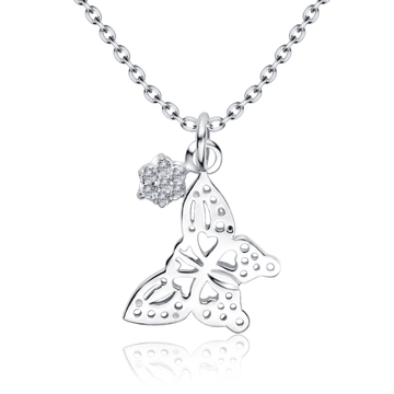 Butterfly Shaped CZ Silver Necklace SPE-4904